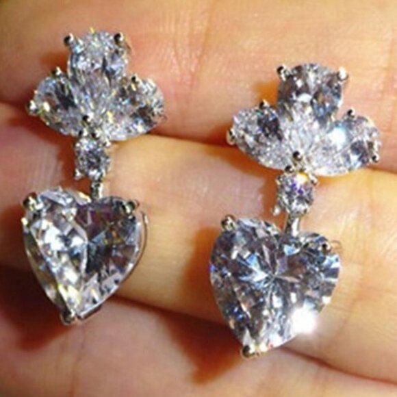 🎁Cute Heart Shaped  Zirconia Luxury Imitate Drop Earrings for Women, UNVN12474 - Picture 2 of 2